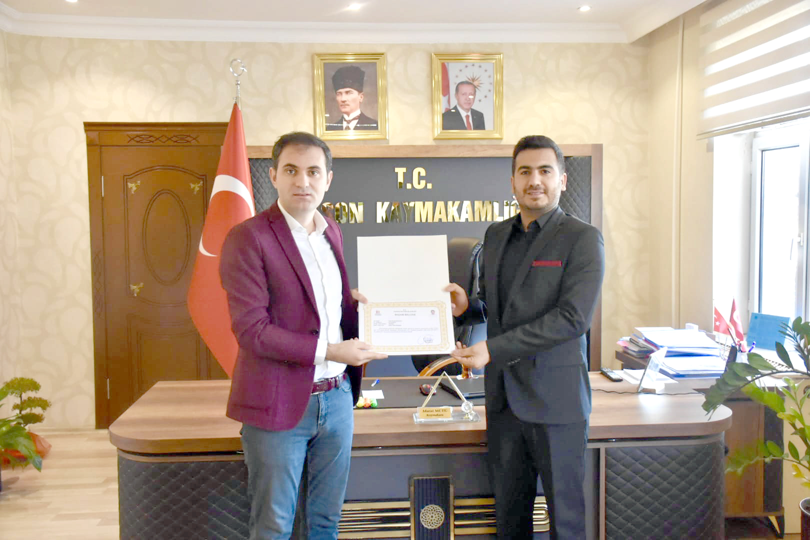 Başhekime başarı belgesi