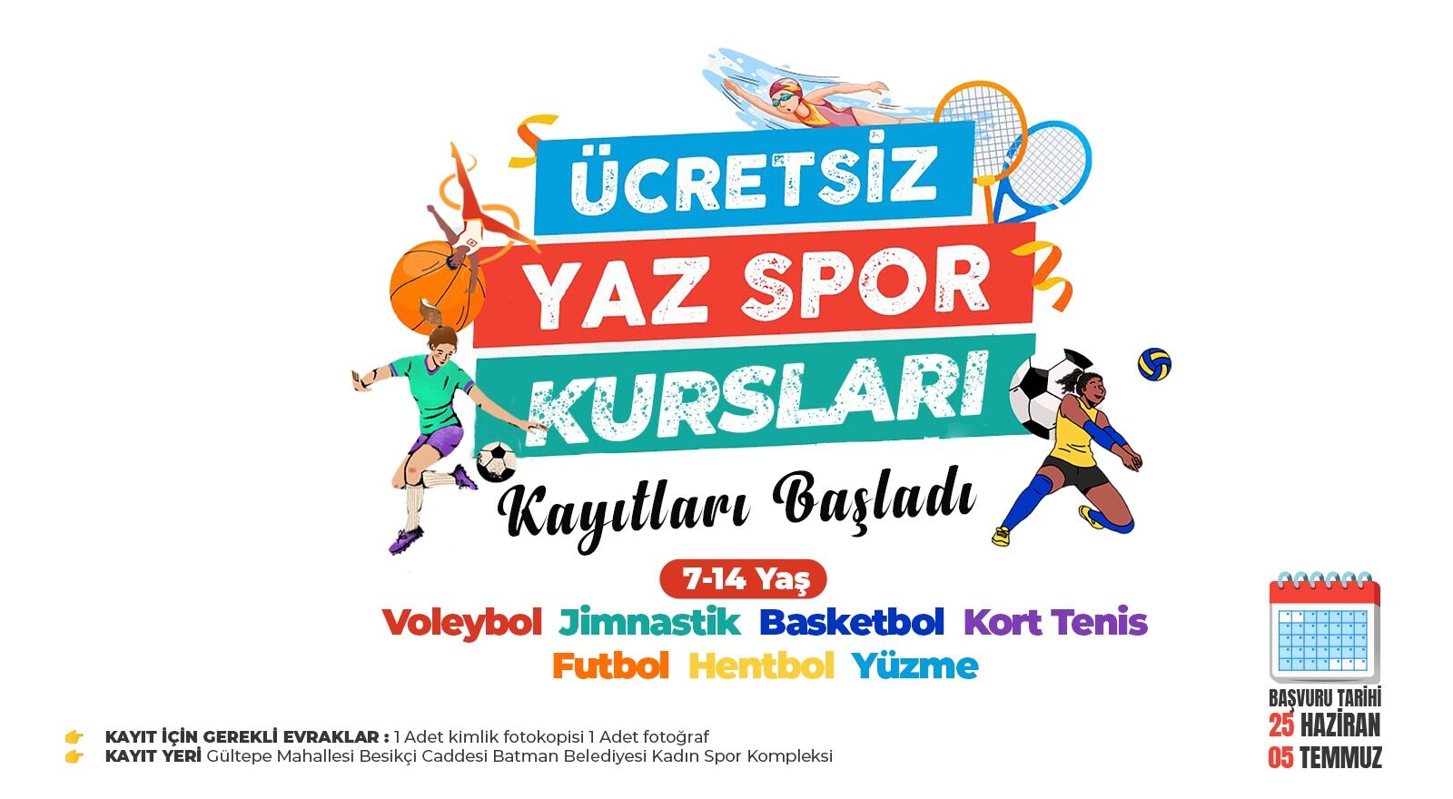 Ücretsiz Yaz Spor Kursları Kayıtları Başladı
