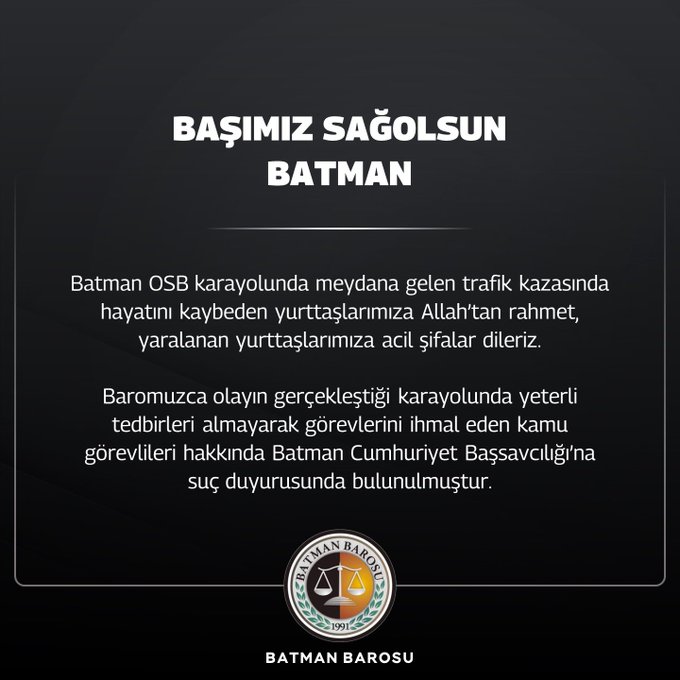 Batman Barosu’ndan Taziye ve Suç Duyurusu