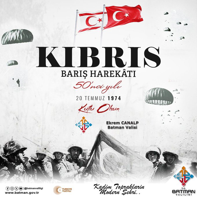 Batman Valiliği’nden 20 Temmuz Barış ve Özgürlük Bayramı Mesajı