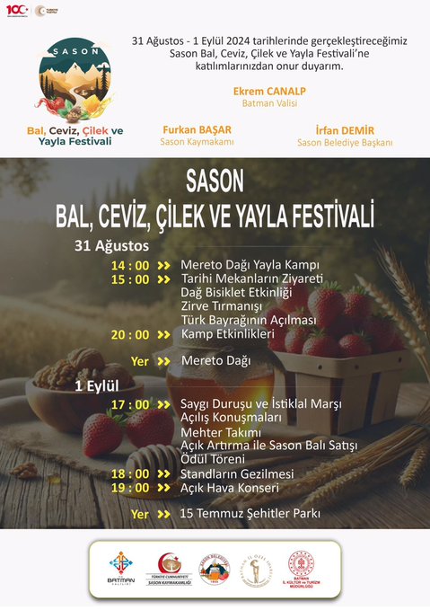 Sason’da Bal, Ceviz, Çilek ve Yayla Festivali Düzenleniyor