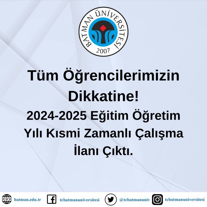 Batman Üniversitesi’nde Kısmi Zamanlı Öğrenci Alımı Duyurusu