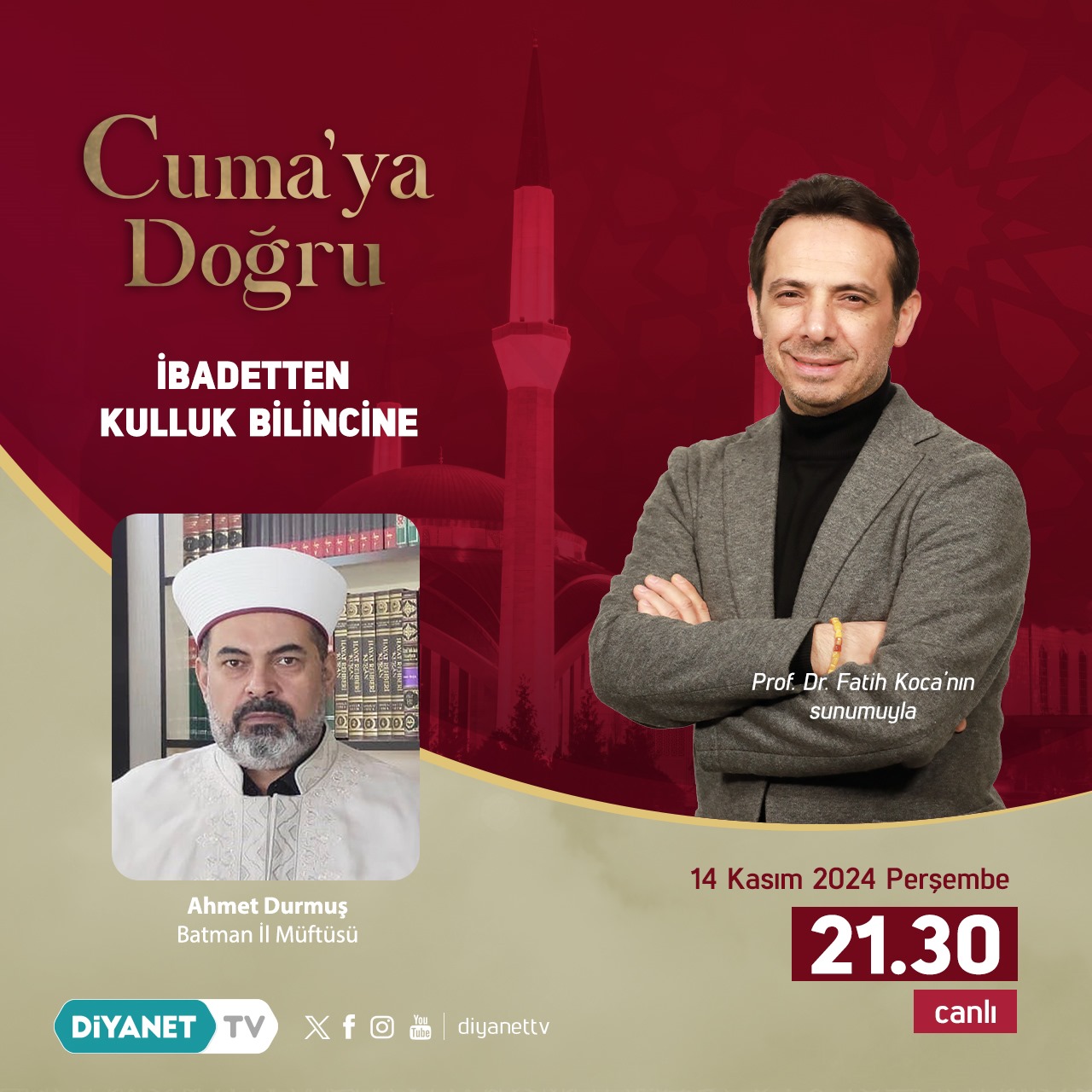 Müftü Durmuş, Diyanet TV’ye konuk olacak