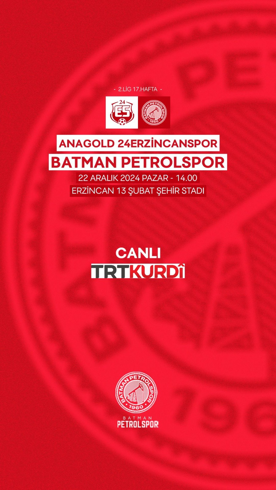 CANLI YAYINLANACAK KANAL BELLİ OLDU! Batman Petrolspor – 24Erzincanspor maçı canlı izle