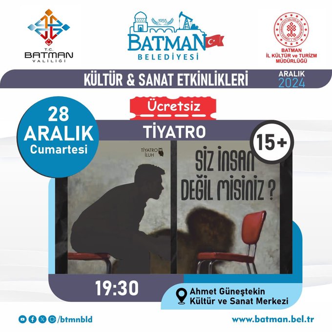 Batman Belediyesi Kültür ve Sanat Etkinlikleri: Ücretsiz Tiyatro Gösterisi