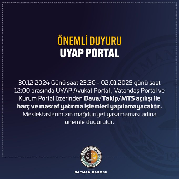Batman Barosu’ndan Önemli Duyuru: UYAP Sisteminde Erişim Kısıtlaması
