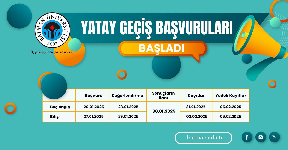 Batman Üniversitesi’nde Yatay Geçiş Başvuruları Başladı