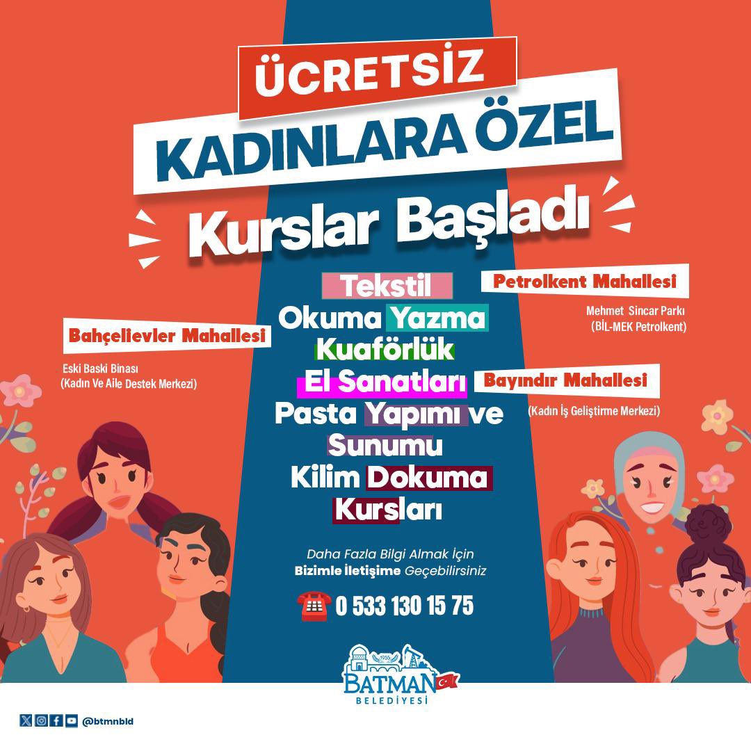 Batman Belediyesi’nden Kadınlara Özel Ücretsiz Kurslar