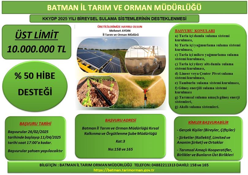 Bireysel basınçlı sulama sistemleri hibe başvuruları başladı