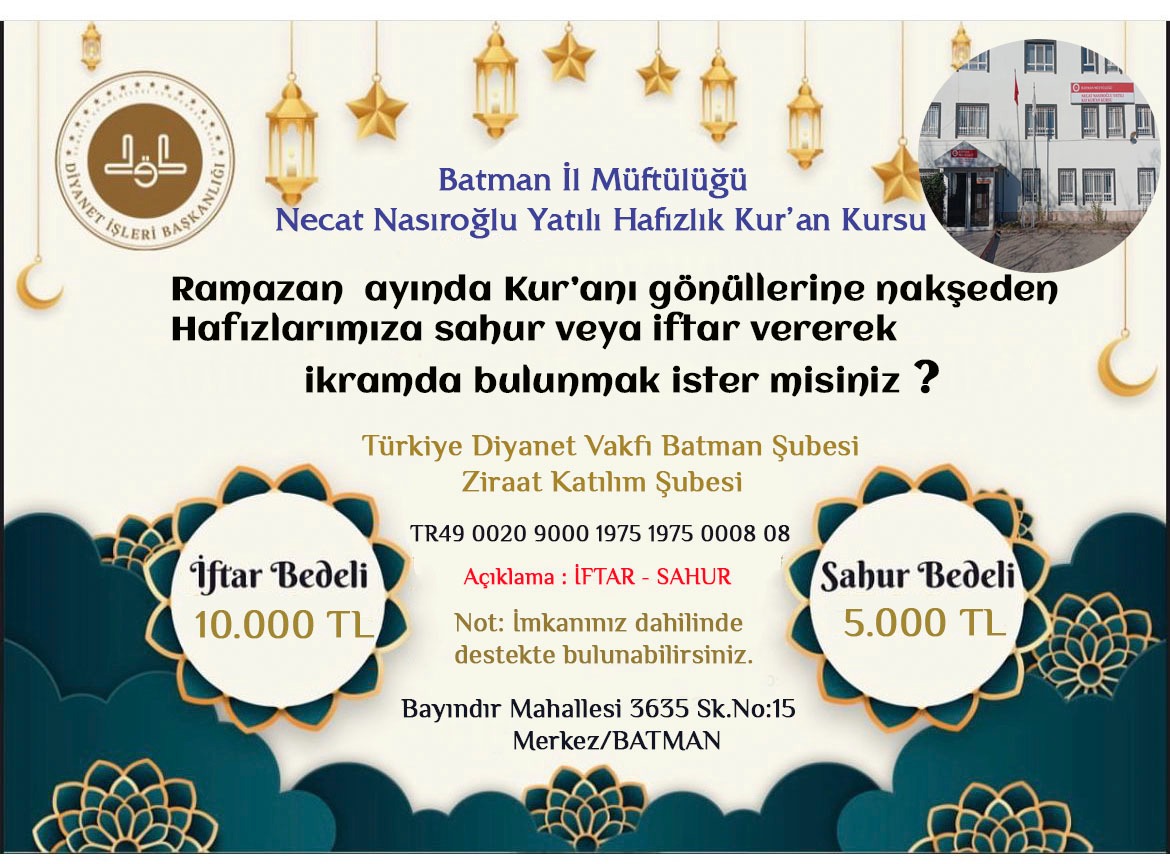 İl Müftülüğü’nden Hayırseverlere Çağrı: Hafızlara Sahur ve İftar Desteği