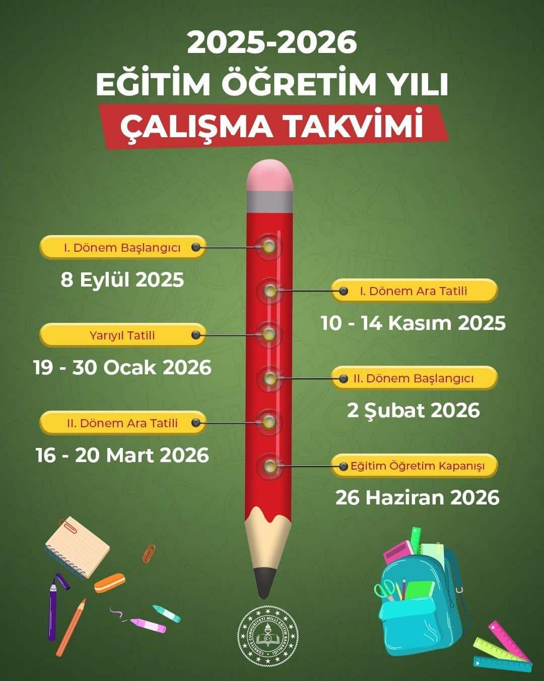 2025-2026 Eğitim Öğretim Yılı Takvimi Açıklandı