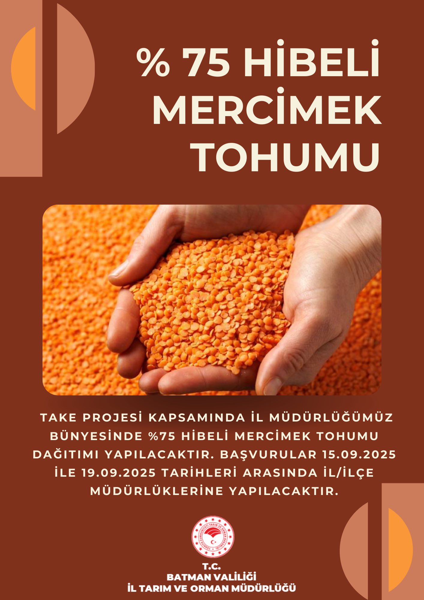 Batman’da %75 Hibeli Mercimek Tohumu Desteği