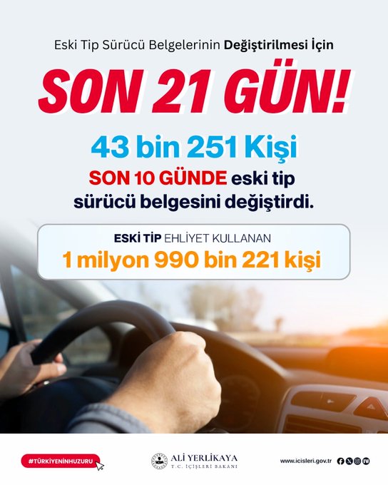 ESKİ TİP SÜRÜCÜ BELGELERİNDE SON 21 GÜN! SÜRE UZATILMAYACAK