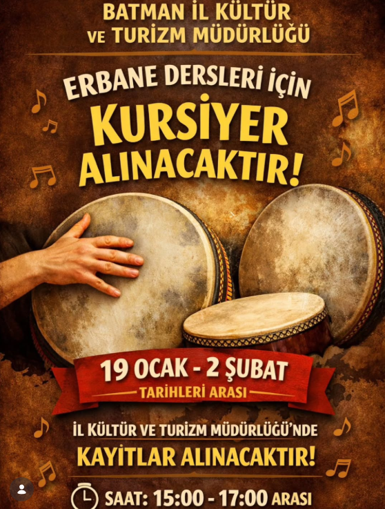 İl Kültür ve Turizm Müdürlüğü Erbane Grubu Kurs Kayıtlarını Başlattı