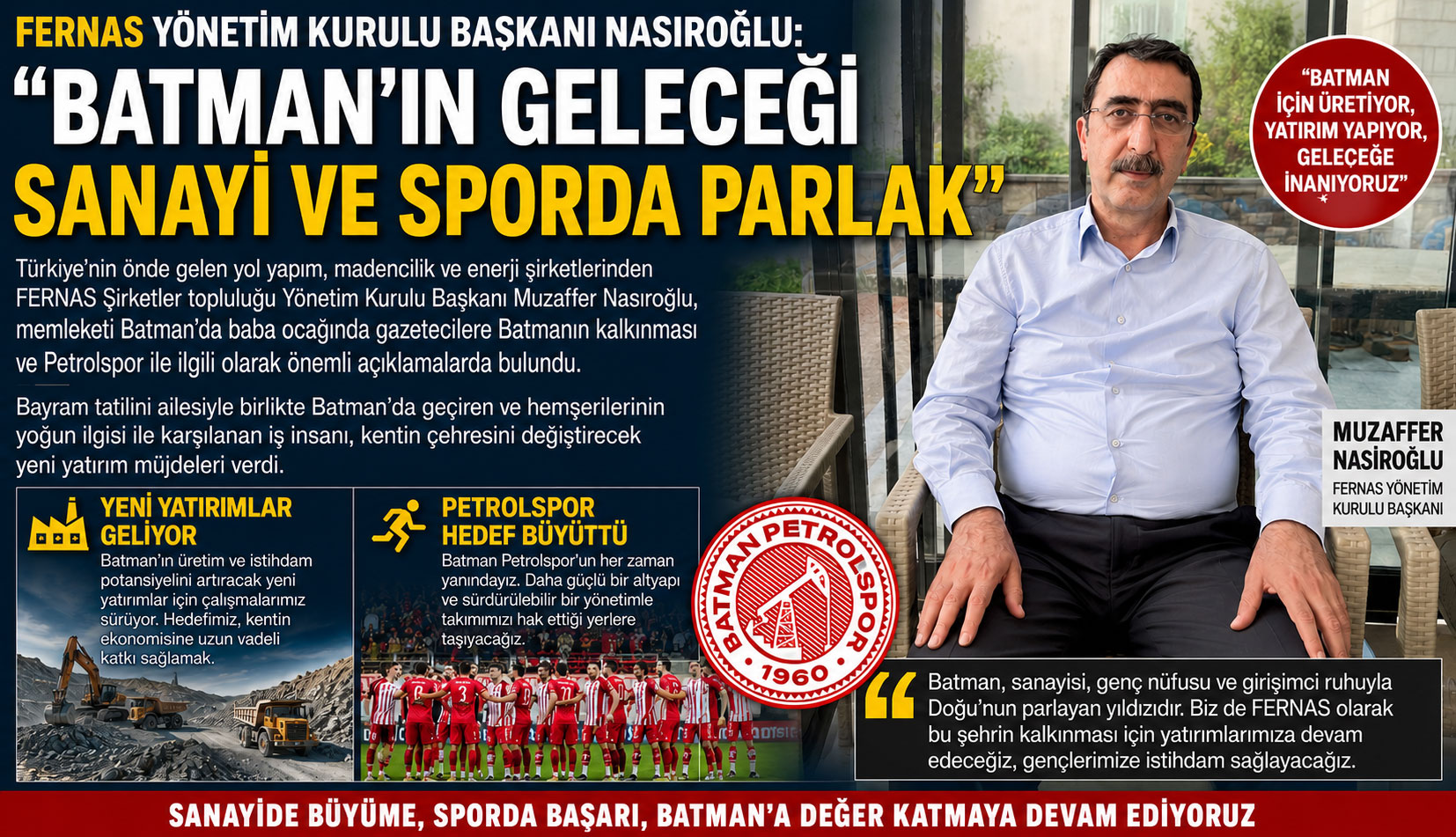 FERNAS Yönetim Kurulu Başkanı Nasıroğlu: “Batman’ın Geleceği Sanayi ve Sporda Parlak”