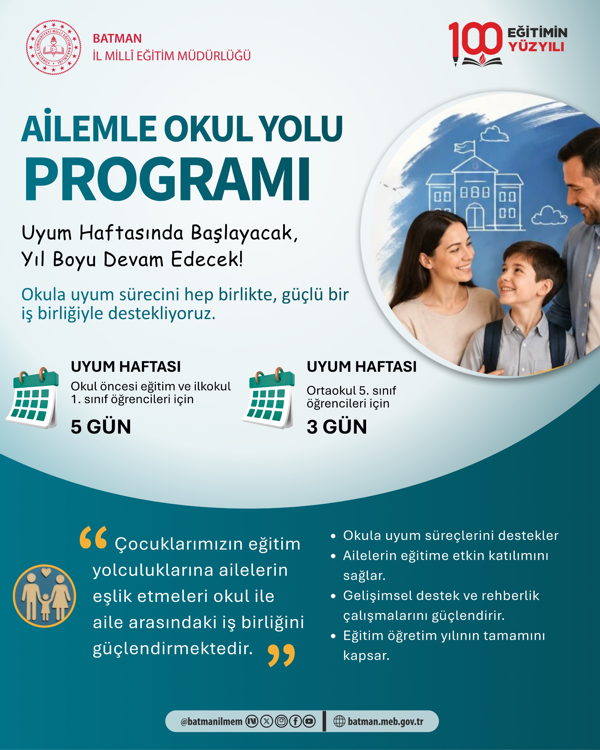 “Ailemle Okul Yolu” Programı Uyum Haftasında Başlıyor