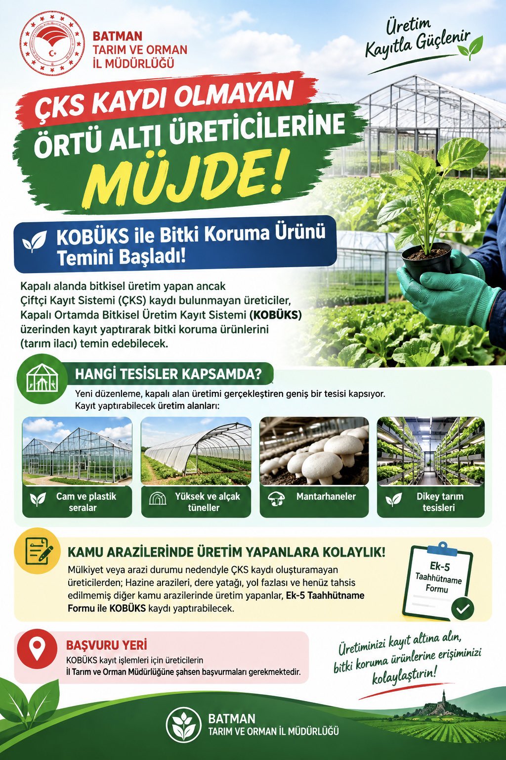 ÇKS Kaydı Olmayan Örtü Altı Üreticilerine Kolaylık