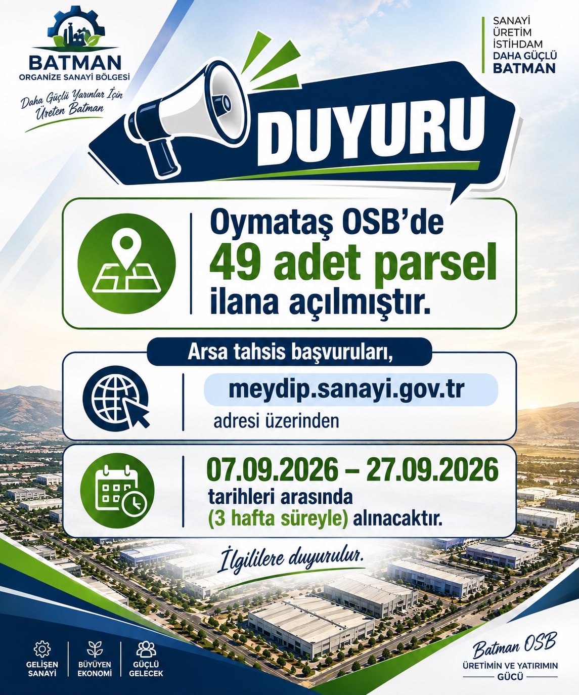 Batman OSB’de 49 Parsel İçin Tahsis Süreci Başladı