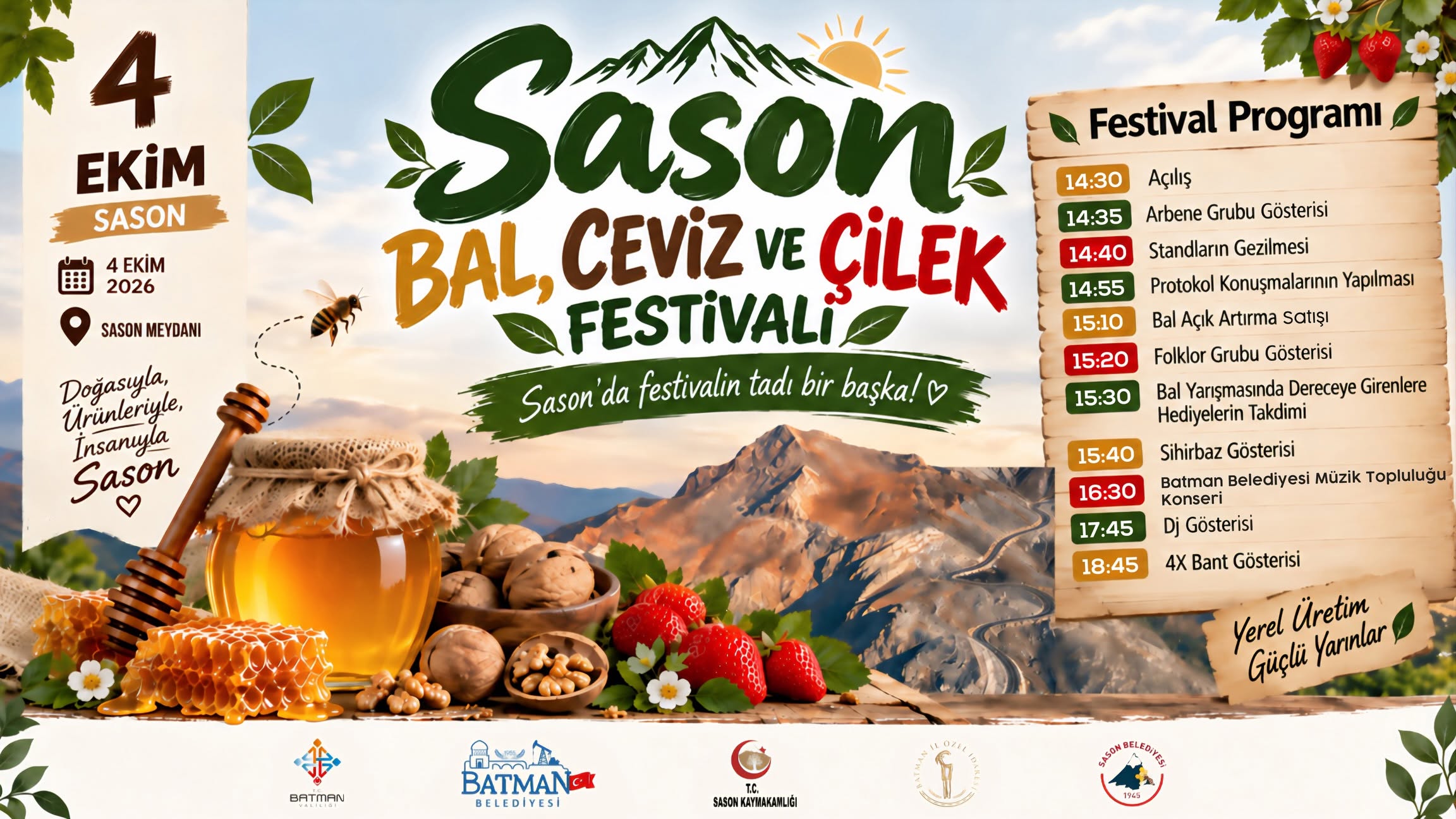 Sason Bal, Ceviz ve Çilek Festivali 4 Ekim’de düzenlenecek
