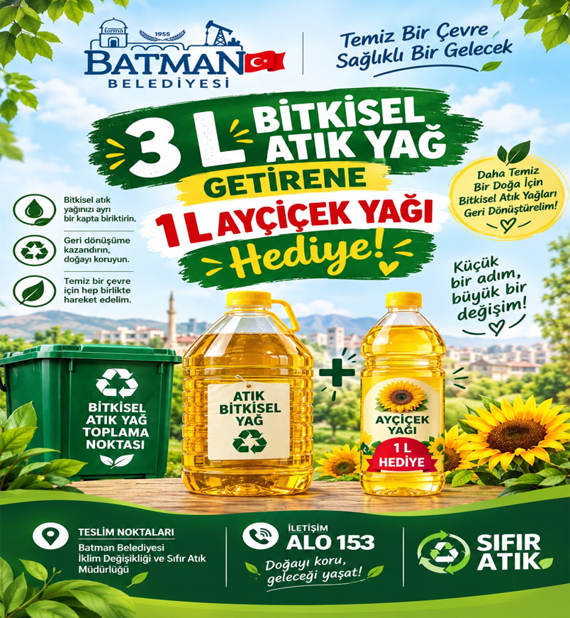 3 Litre Atık Yağ Getirene 1 Litre Ayçiçek Yağı