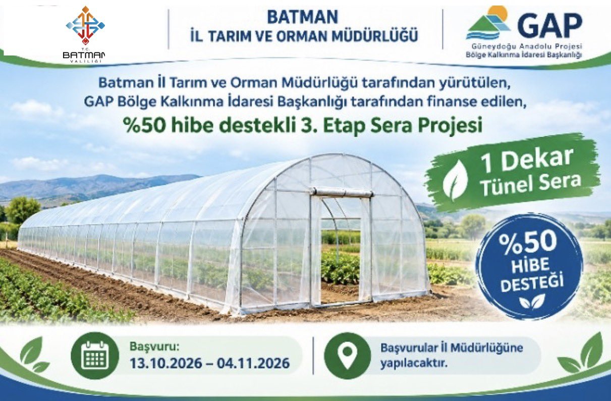 Yüzde 50 Hibeli Sera Projesi Başvuruları Başladı